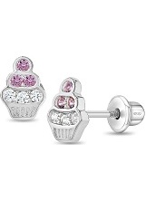 nice silver colorful cubic zirconia cupcake stud baby earrings